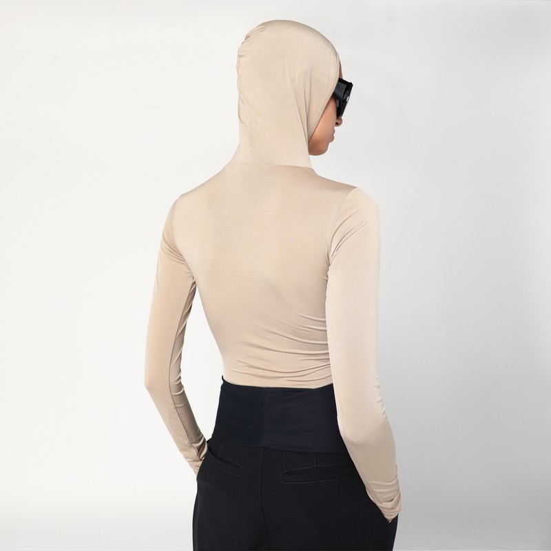 Darkpark Billie Long-sleeved Fitted Top With Hood In Neutral