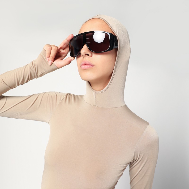 Darkpark Billie Long-sleeved Fitted Top With Hood In Neutral