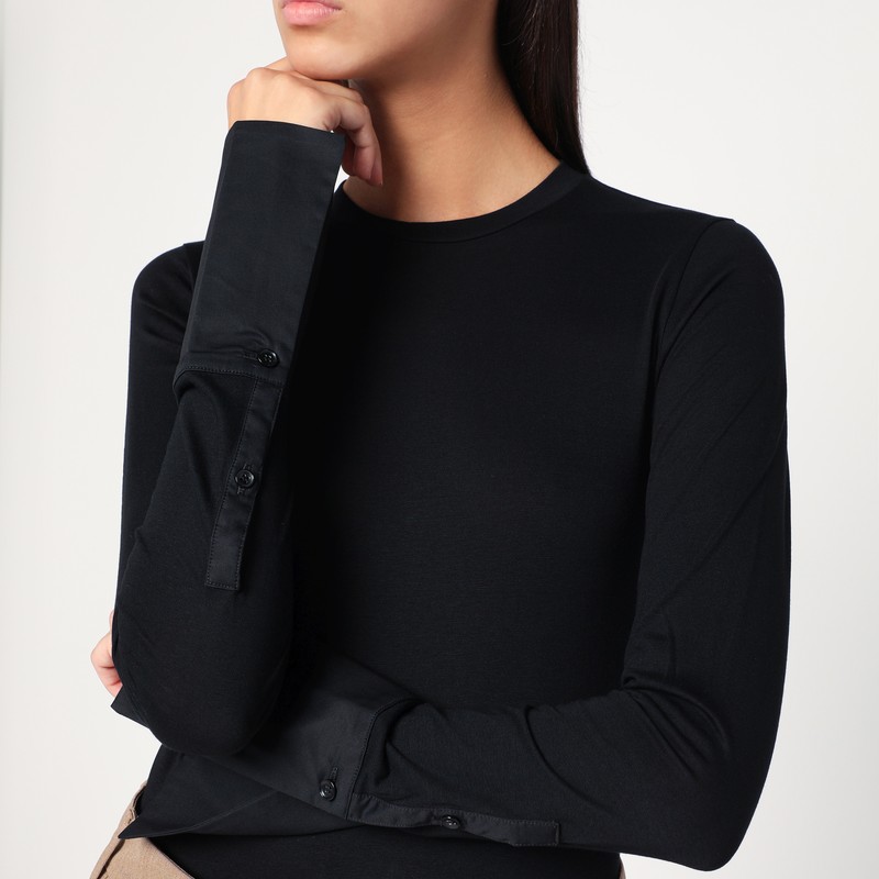 Darkpark Nora Black Top With Shirt Cuffs In Black