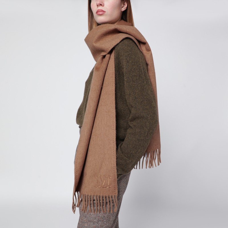 Max Mara Camel Scarf With Monogram Embroidery In Brown