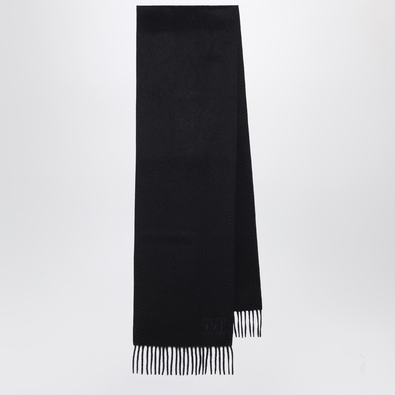 Max Mara Black Camel Scarf With Monogram Embroidery