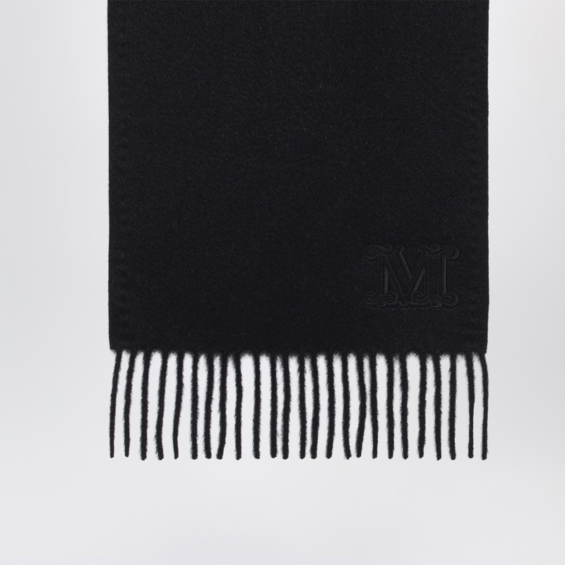 Max Mara Black Camel Scarf With Monogram Embroidery In Black