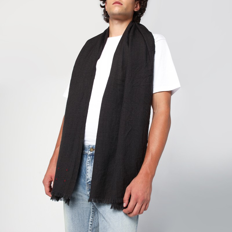 Destin Black/beige Check Wool Scarf In Grey