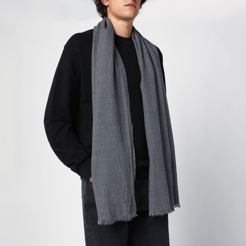 Destin White/black Check Wool Scarf In Grey