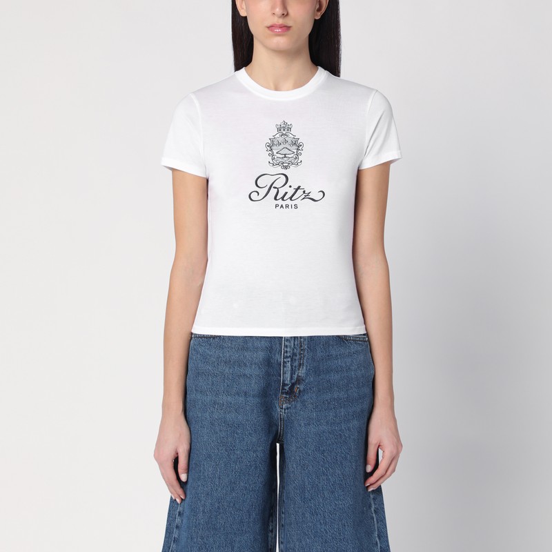 Frame White Cotton T-shirt With Logo In White