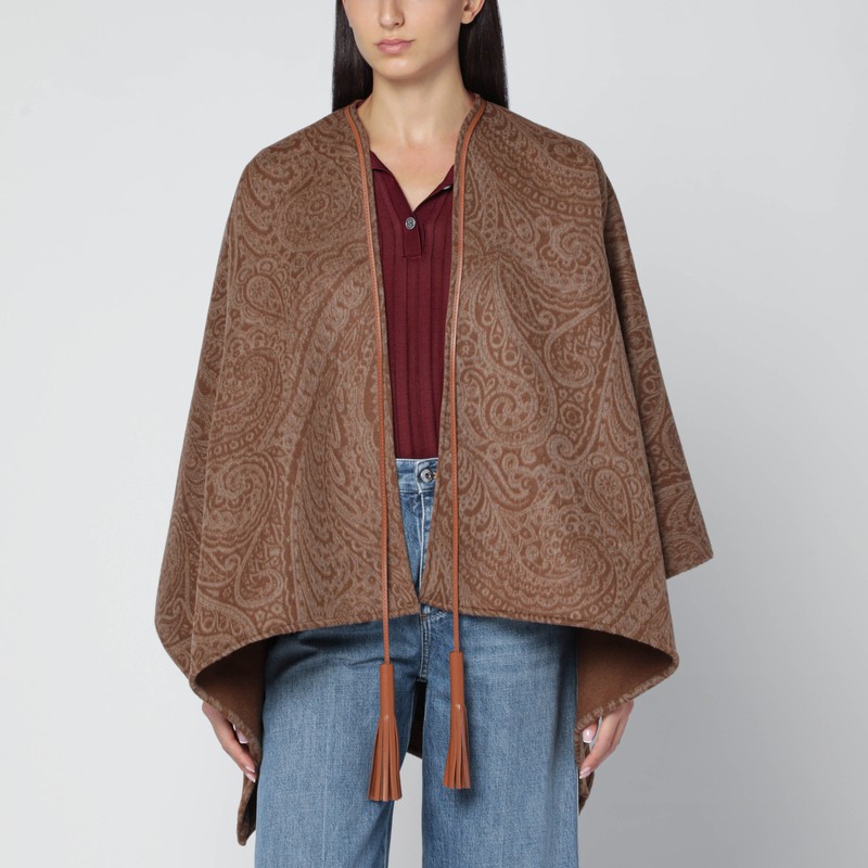 Brown cape with jacquard Paisley pattern