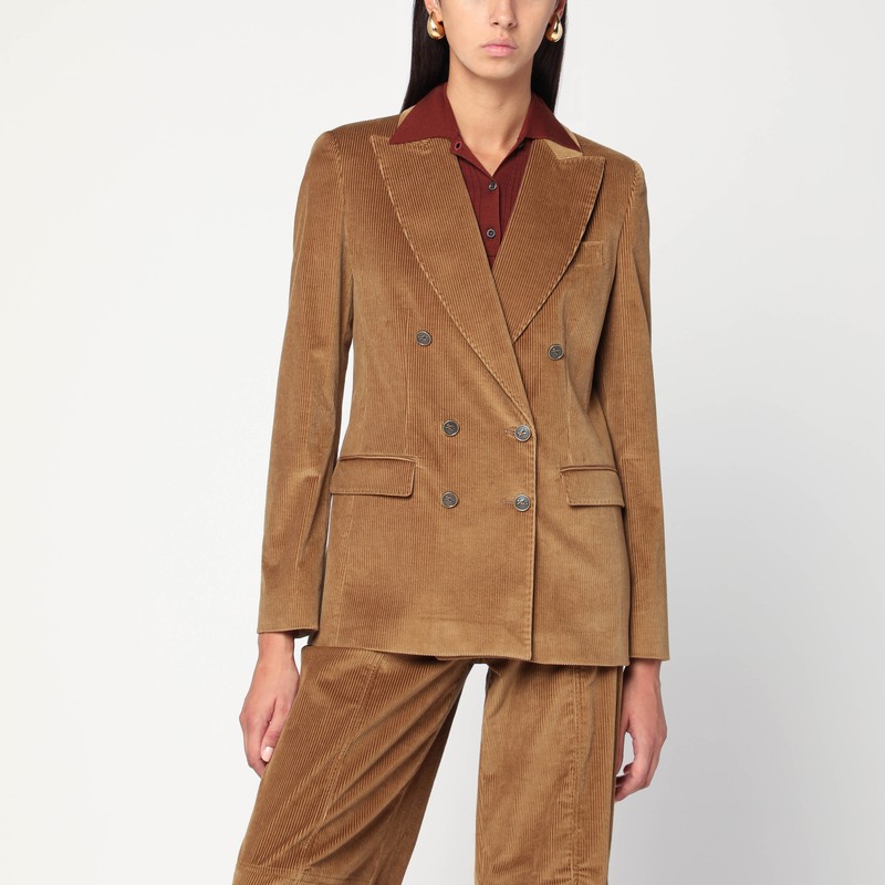 Brown double-breasted velvet jacket