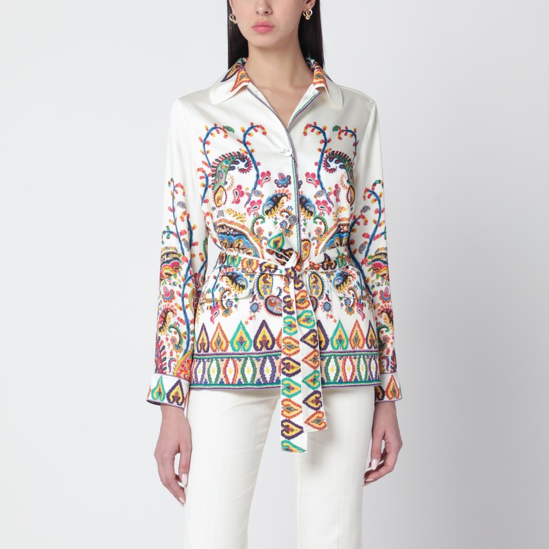 Paisley-print belted shirt jacket