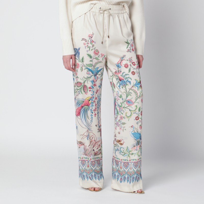 White wide-leg trousers with floral print