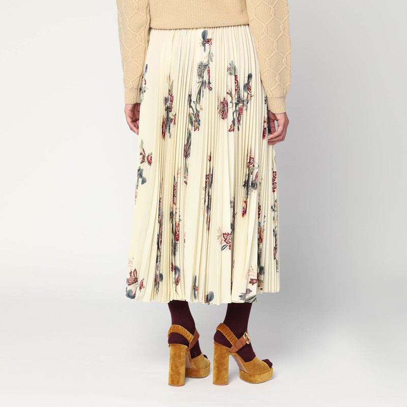 Etro Pleated Midi Skirt With Floral Print In Neutral