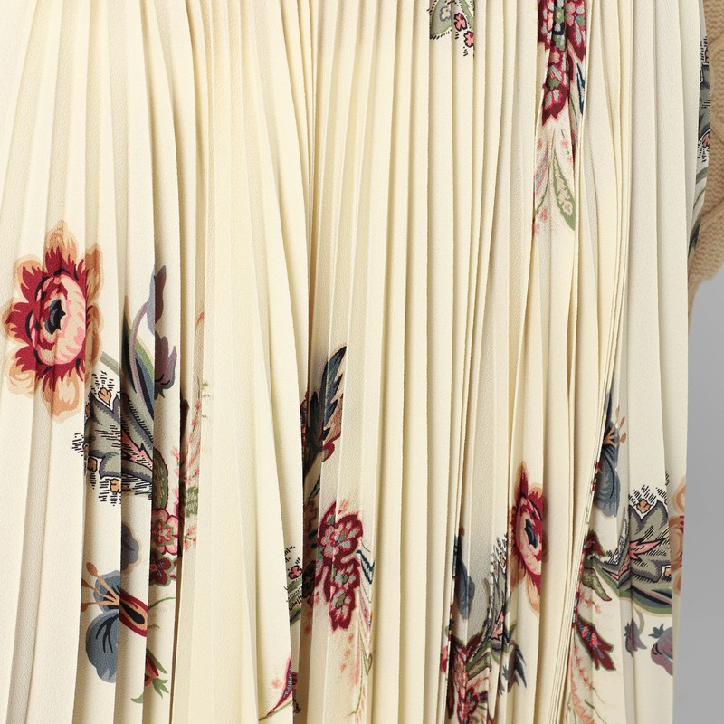 Etro Pleated Midi Skirt With Floral Print In Neutral