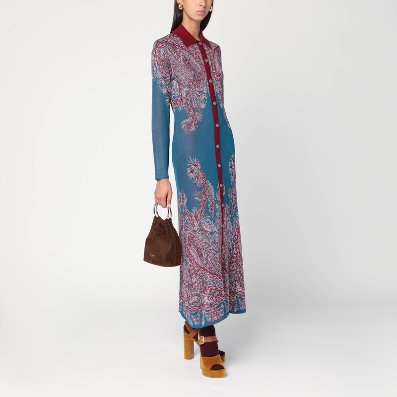 Etro Multicolored Cardigan Long Dress In Blue