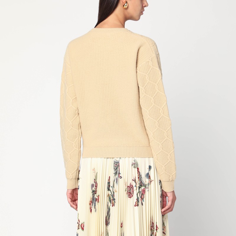Etro Beige Wool Sweater With Embroidery In Brown