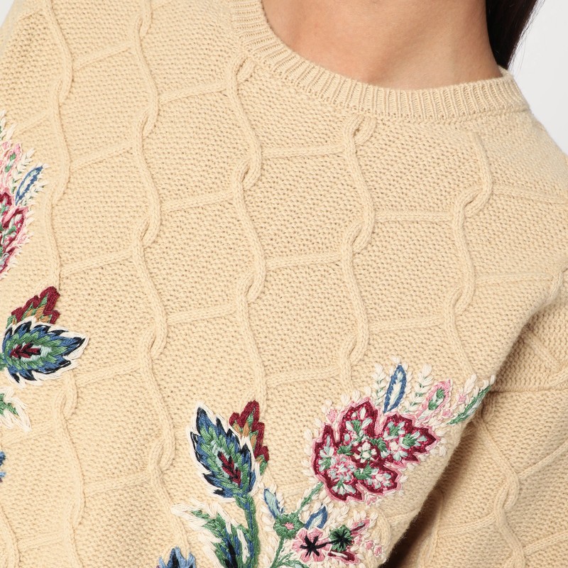 Etro Beige Wool Sweater With Embroidery In Brown