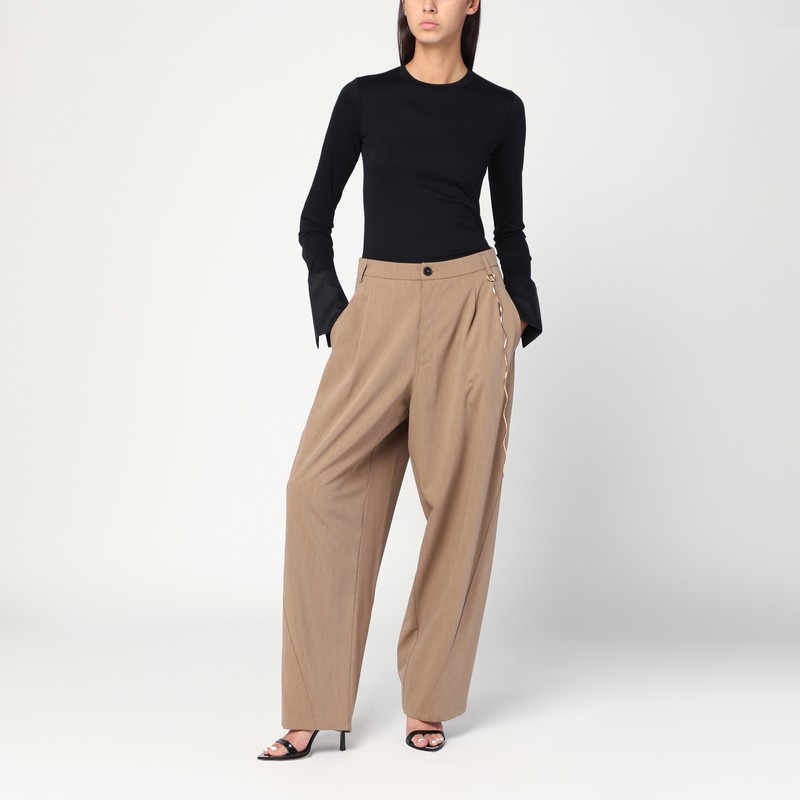Darkpark Beige Trousers With Side Chain Detail In Brown