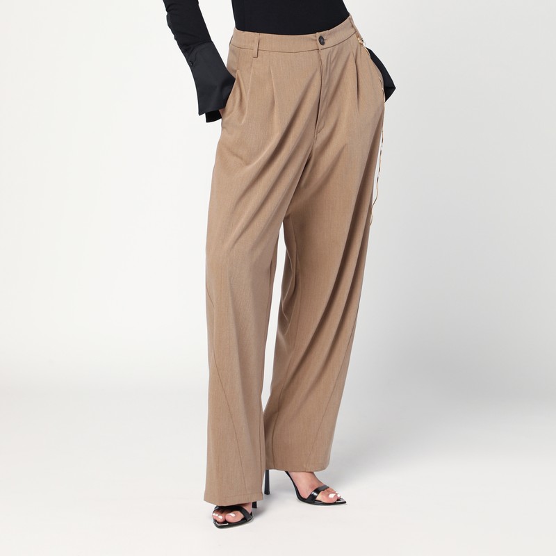 Darkpark Beige Trousers With Side Chain Detail In Brown