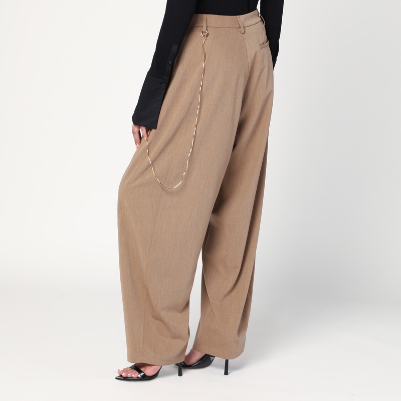 Darkpark Beige Trousers With Side Chain Detail In Brown