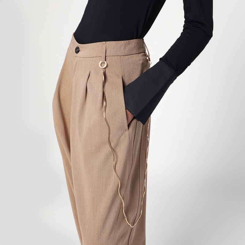 Darkpark Beige Trousers With Side Chain Detail In Brown