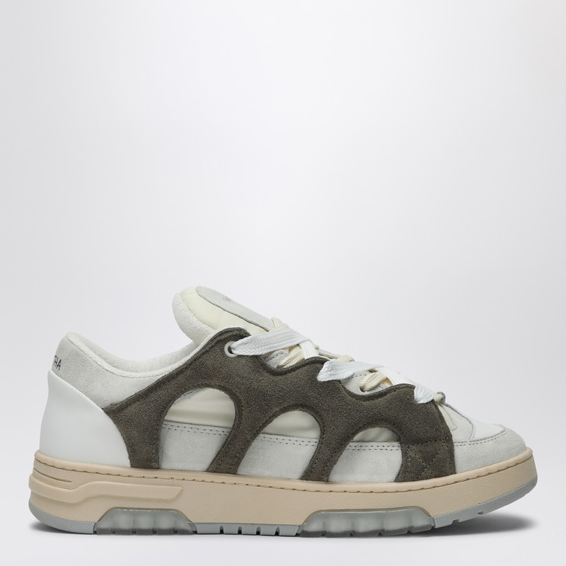 Santha Model 1 Dark Green/white Mesh And Suede Sneaker In Beige