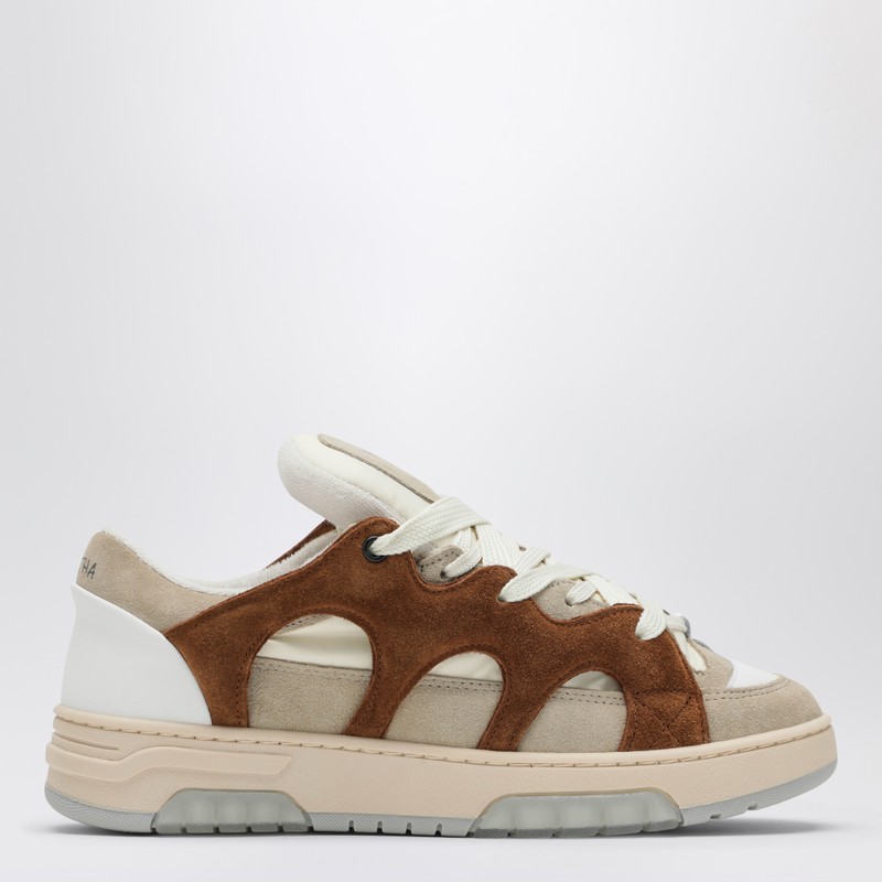 Cream/brown mesh and suede Model 1 sneakers