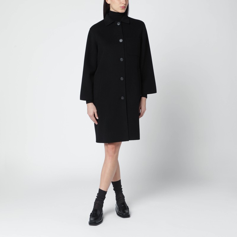 Weekend Max Mara Black Wool Single-breasted Coat In Blue